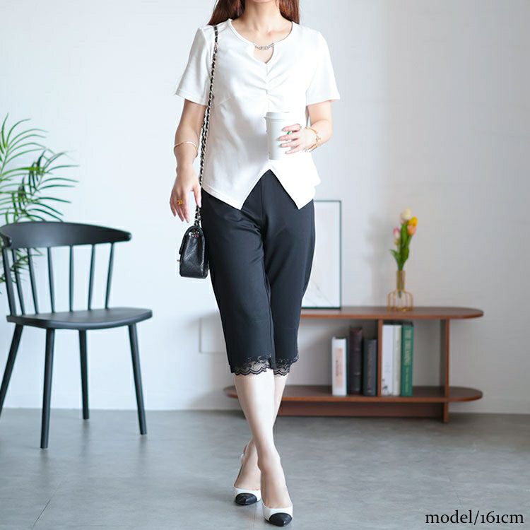 大きいサイズ レディース 裾レース五分丈パンツ　goldy-1526 【メール便可】