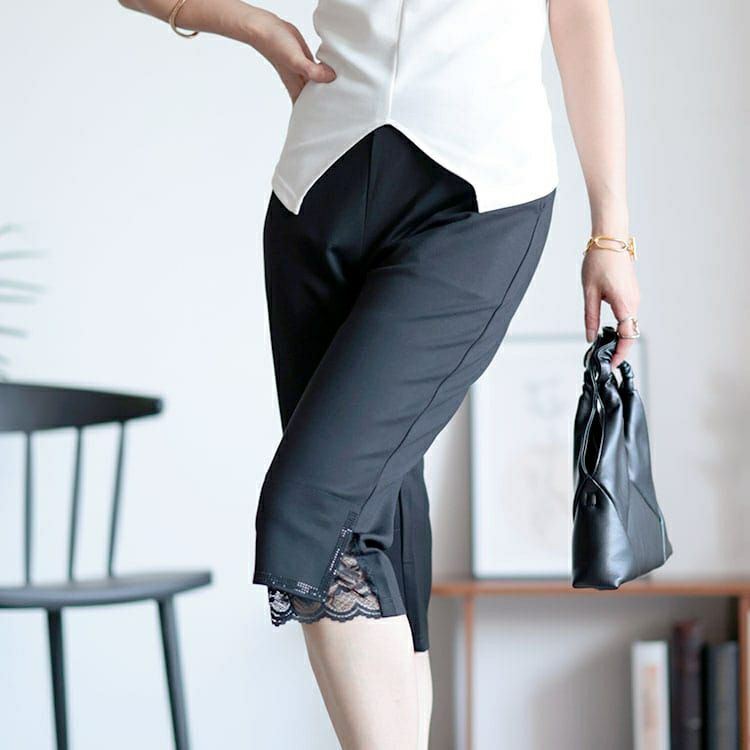 大きいサイズ レディース 裾レース五分丈パンツ　goldy-1526 【メール便可】