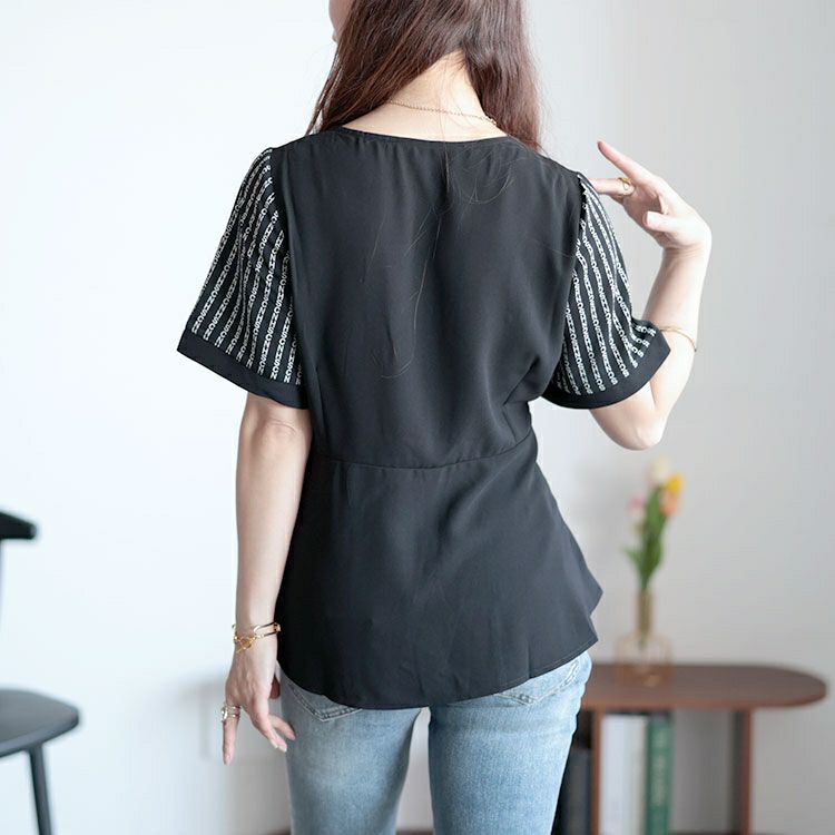 大きいサイズ レディース 柄切替えアシンメトリートップス　goldy-1525 【メール便可】