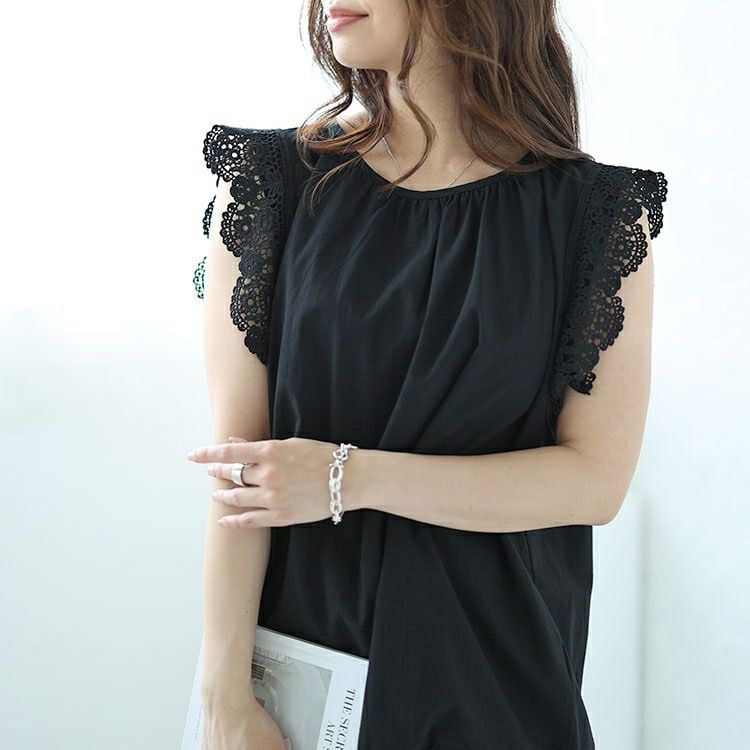 大きいサイズ レディース レース使いギャザープルオーバー　nh240350 【メール便可】