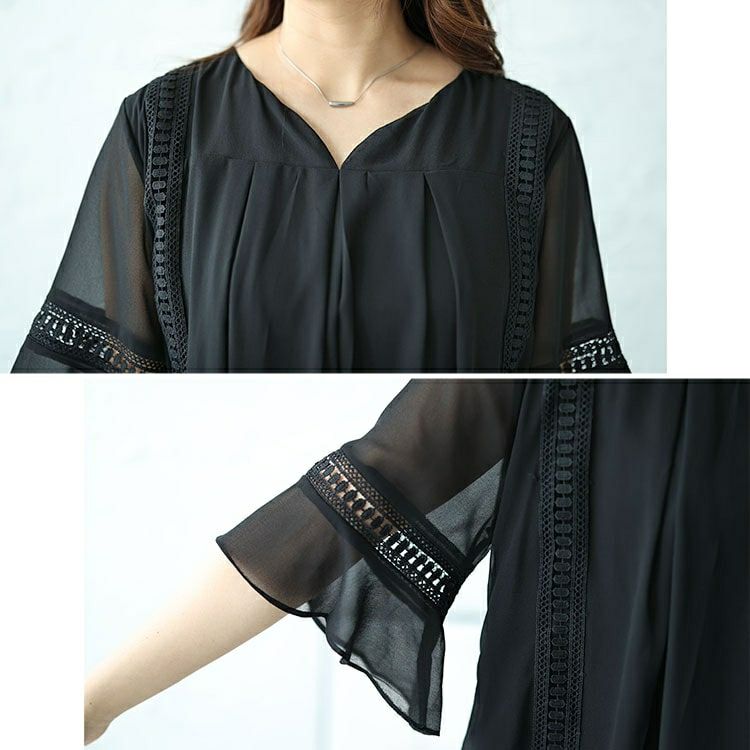 大きいサイズ レディース バックプリーツタックシフォンチュニック　nh240364 【メール便可】