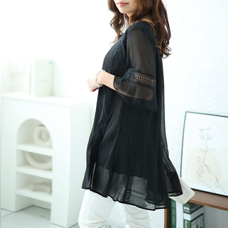 大きいサイズ レディース バックプリーツタックシフォンチュニック　nh240364 【メール便可】