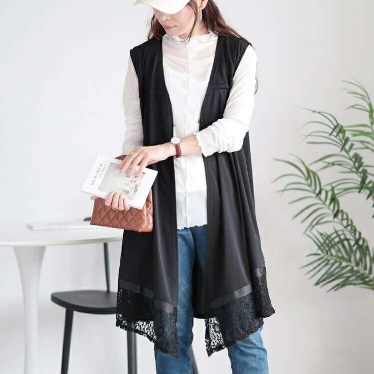 大きいサイズ レディース レース切り替えジレ　tog-1001