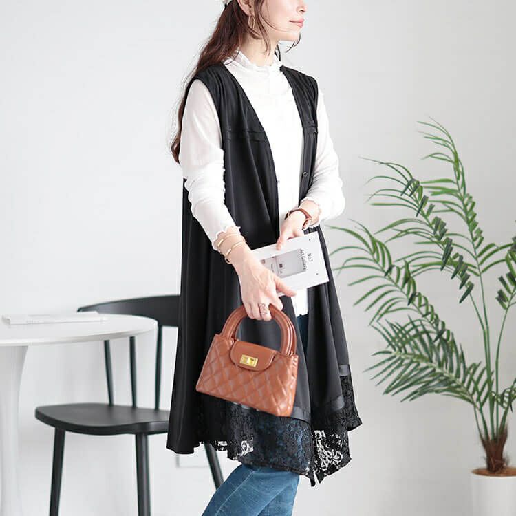 大きいサイズ レディース レース切り替えジレ　tog-1001