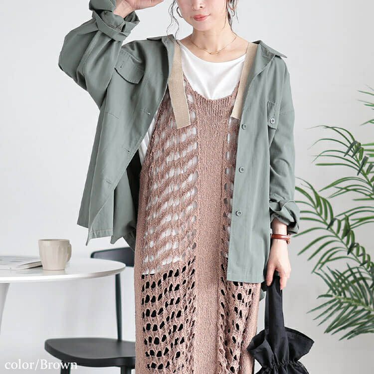 大きいサイズ レディース 透かし編みレーススリットサロペットワンピース　and-aa5077