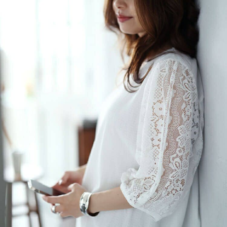 大きいサイズ レディース フラワーレースパフスリーブ楊柳プルオーバー　kt-7824710 【メール便可】