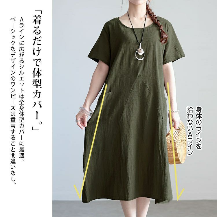 大きいサイズ レディース ポケット付きコットンワンピース　goldy-1533