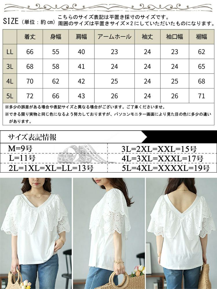 大きいサイズ レディース Vネックカットワークレースブラウス　nh240315 【メール便可】