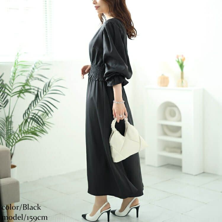 大きいサイズ レディース ハートネックウエストシャーリングワンピース　fem-487