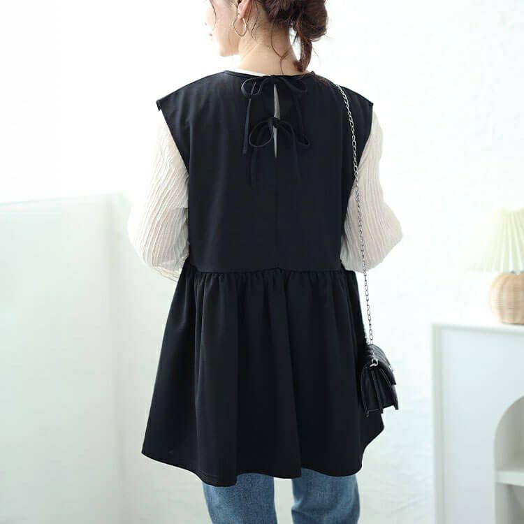 大きいサイズ レディース パール付きバックリボンペプラムチュニック　ch-2012