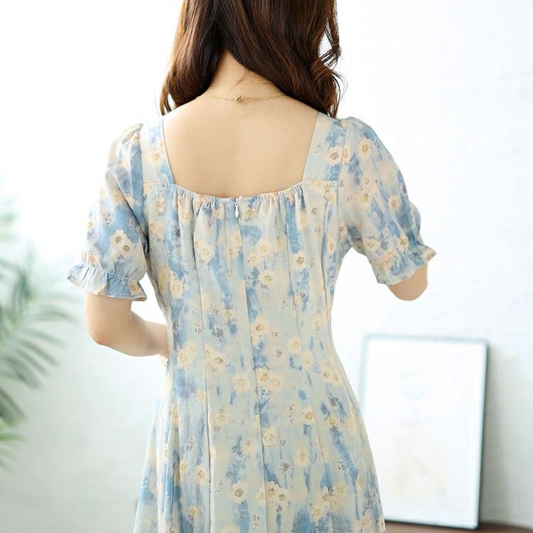 大きいサイズ レディース パールネック花柄ロングワンピース　goldy-1546