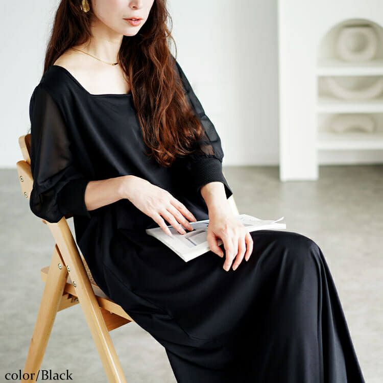 大きいサイズ レディース シアースリーブダイヤモンドネックワンピース　bro-0050 【メール便可】