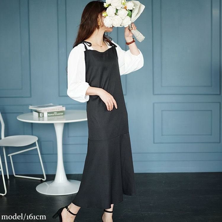 大きいサイズ レディース ブラウスドッキングマーメイドキャミワンピース　fem-511 ブラック