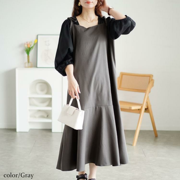 大きいサイズ レディース ブラウスドッキングマーメイドキャミワンピース　fem-511 グレー