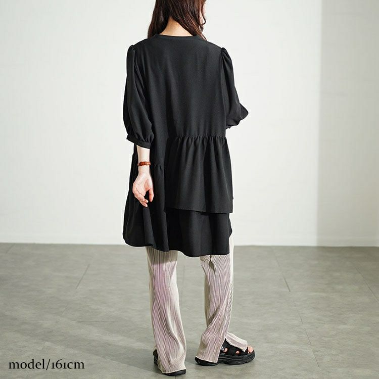 大きいサイズ レディース アシメティアードキーネックチュニック　fem-500