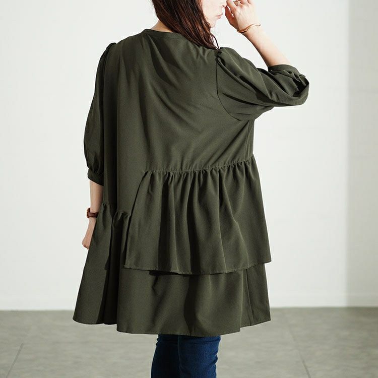 大きいサイズ レディース アシメティアードキーネックチュニック　fem-500