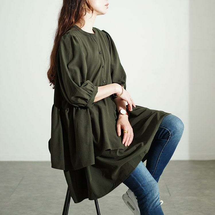 大きいサイズ レディース アシメティアードキーネックチュニック fem