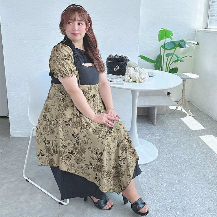 大きいサイズ レディース ショート丈トップス＆キャミソールワンピースセットアップ　goldy-1540