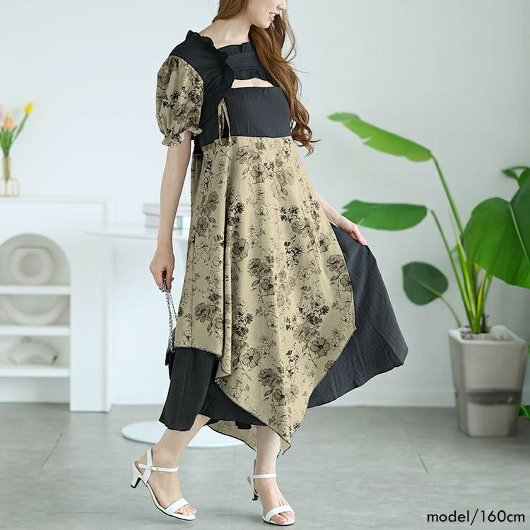 大きいサイズ レディース ショート丈トップス＆キャミソールワンピースセットアップ　goldy-1540