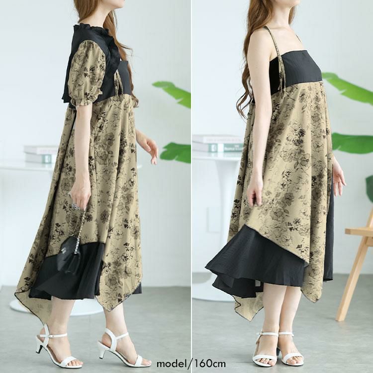 大きいサイズ レディース ショート丈トップス＆キャミソールワンピースセットアップ　goldy-1540 ブラック