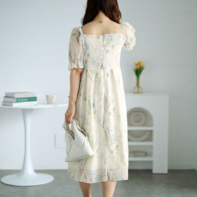 大きいサイズ レディース ウエストレースアップシフォンワンピース