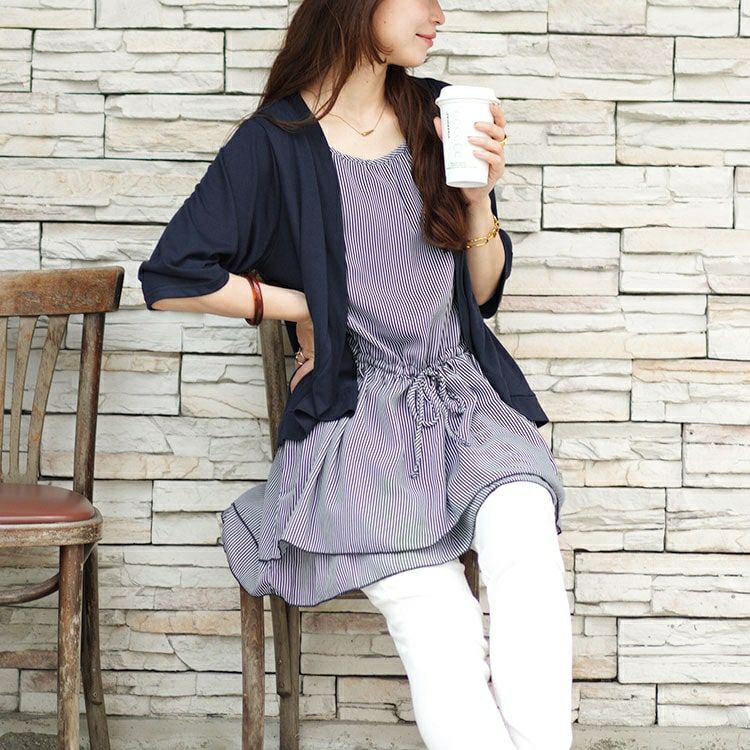 大きいサイズ レディース カーデドッキングストライプティアードチュニック　cast-5546005 【メール便可】