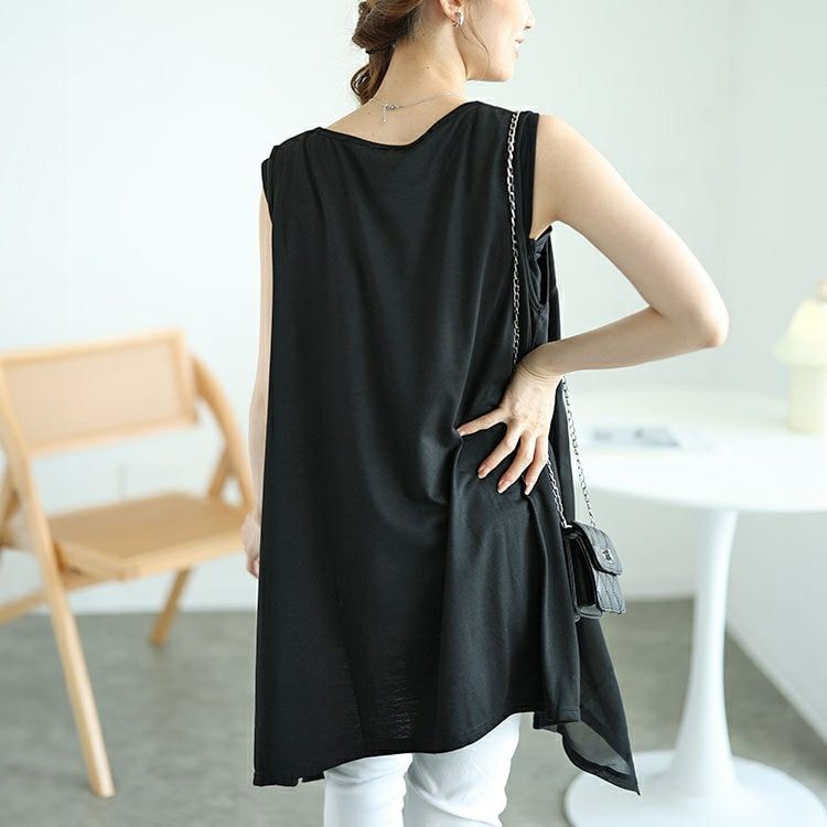 大きいサイズ レディース レース切り替えイレヘムノースリーブ