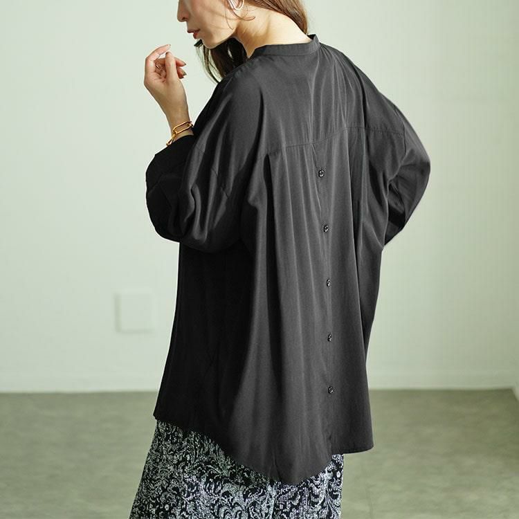 大きいサイズ レディース 前後ボタンスキッパーシャツ　fem-508 【メール便可】 ブラック