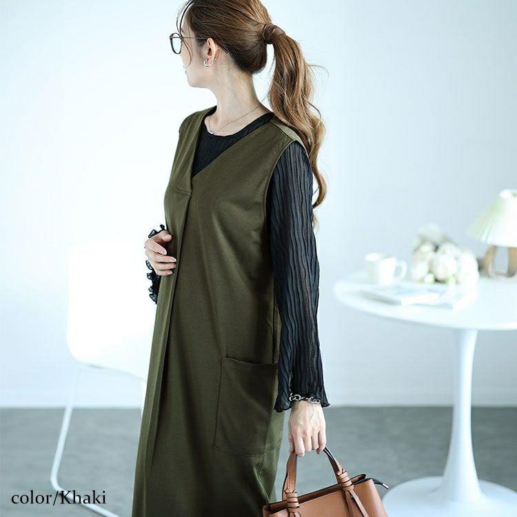 大きいサイズ レディース バックスリットフロントタックジャンパースカート　fem-503