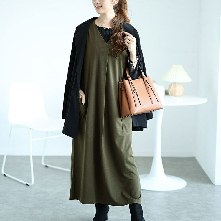 大きいサイズ レディース バックスリットフロントタックジャンパースカート　fem-503