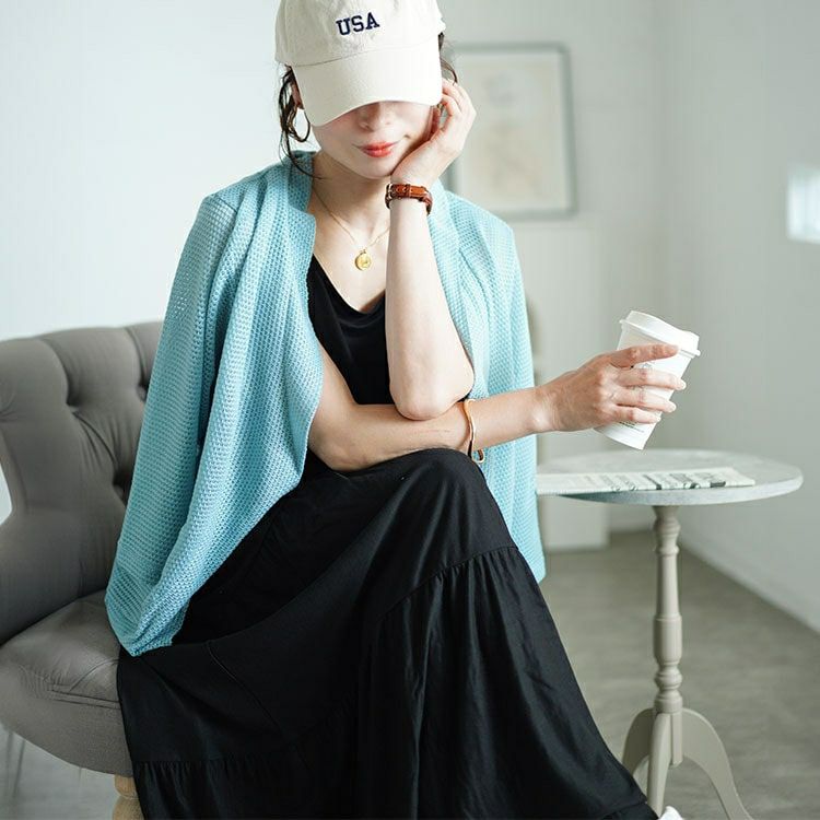 大きいサイズ レディース 透かし編みボレロ＆ティアードワンピースセット　cast-5544046