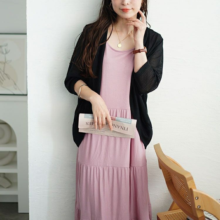 大きいサイズ レディース 透かし編みボレロ＆ティアードワンピースセット　cast-5544046