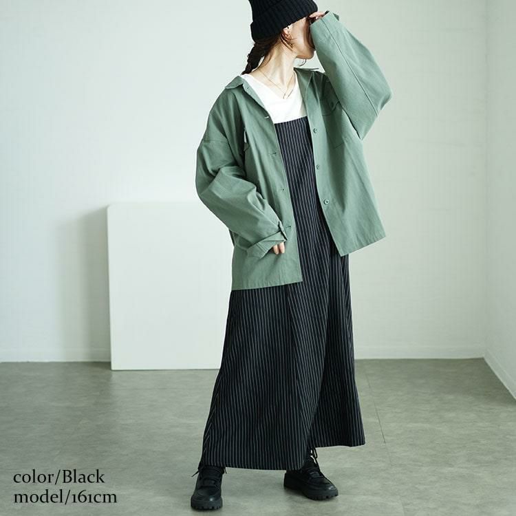 大きいサイズ レディース ピンストライプフレアキャミワンピース　maru-30053 ブラック