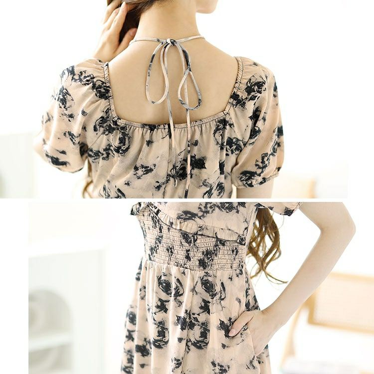 大きいサイズ レディース フロントスリット花柄ロングワンピース　goldy-1549