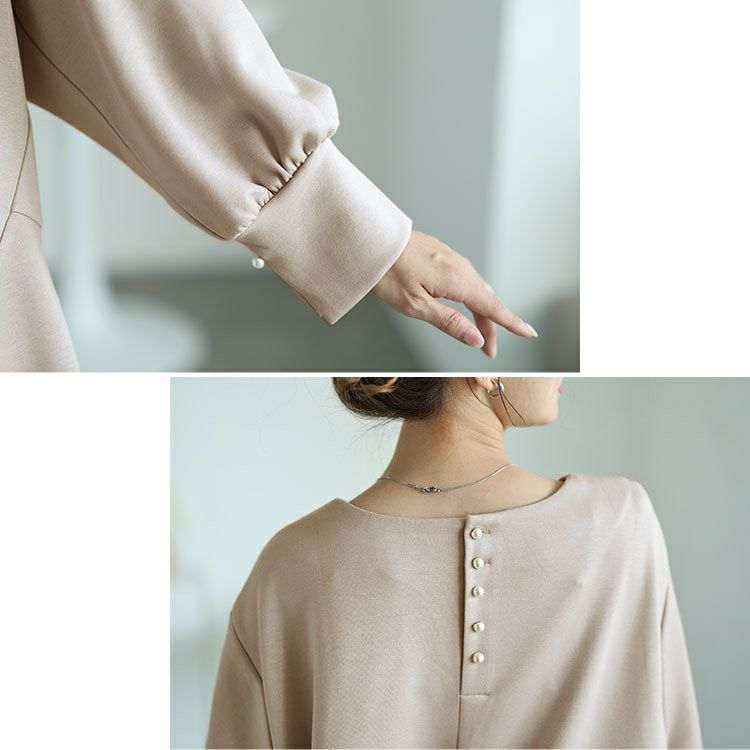 大きいサイズ レディース パールボタンハートネックペプラムカットソー　mncut-142546