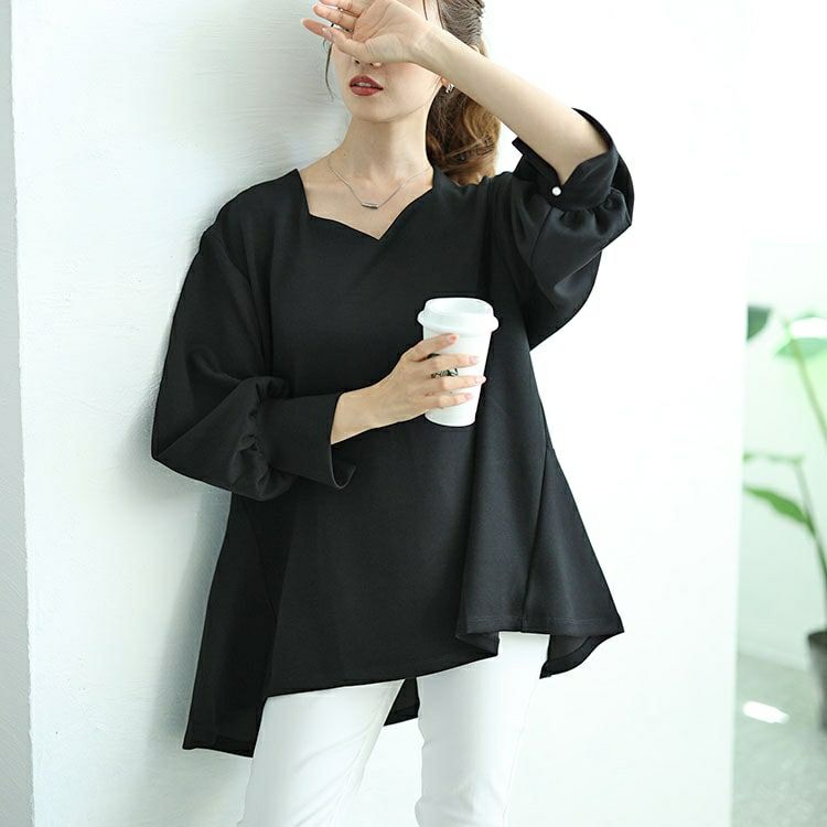 大きいサイズ レディース パールボタンハートネックペプラムカットソー　mncut-142546