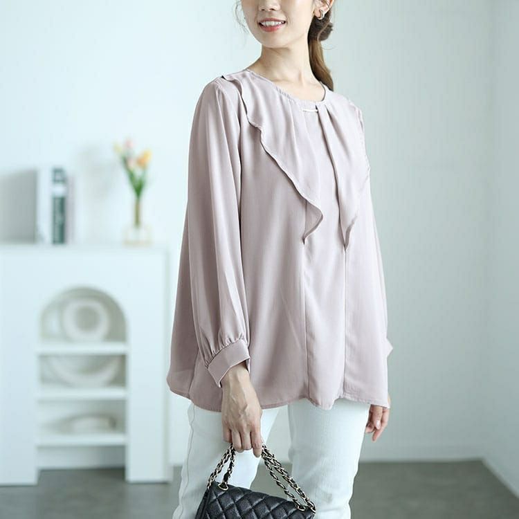 大きいサイズ レディース ゴールドパーツ付きラッフルブラウス　mncut-142545