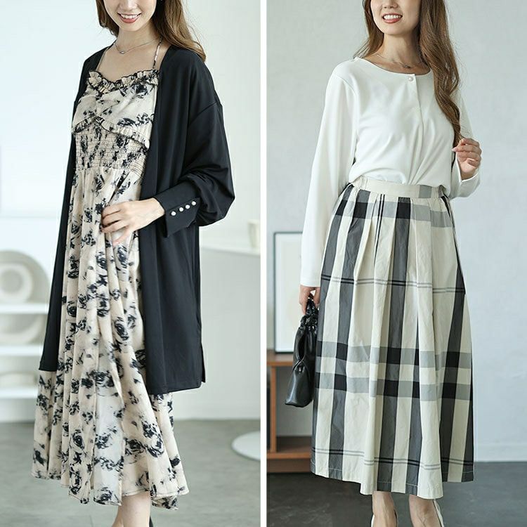 大きいサイズ レディース パールボタンロングトッパーカーディガン＆ブラウス2点セット　mncut-142542