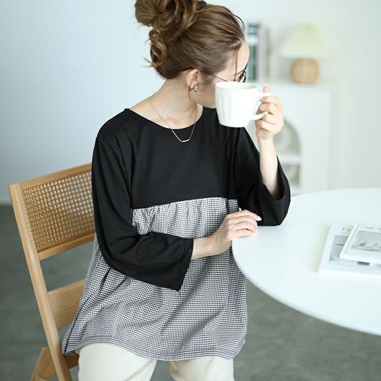 大きいサイズ レディース ギンガムチェック切り替えプルオーバー　cast-1646007 【メール便可】