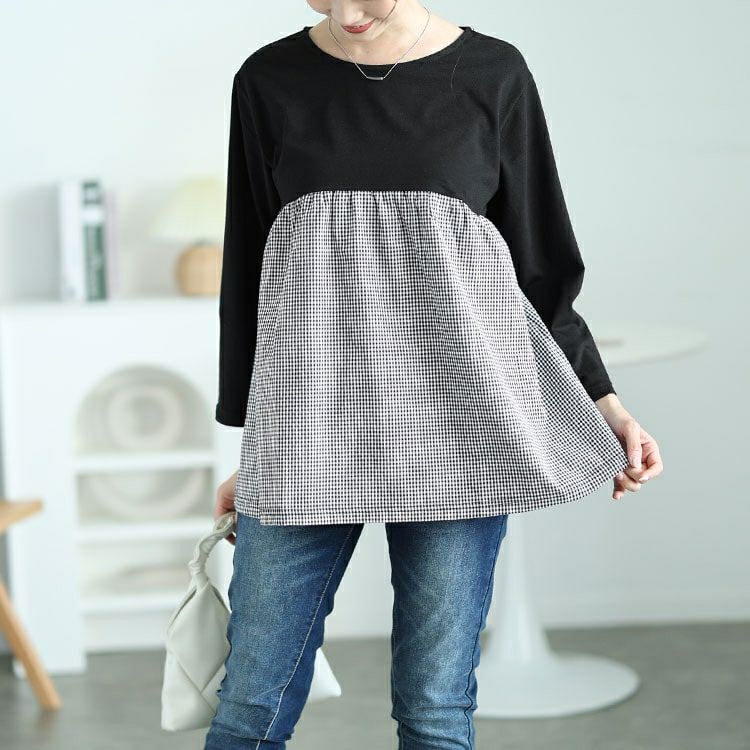 大きいサイズ レディース ギンガムチェック切り替えプルオーバー　cast-1646007 【メール便可】