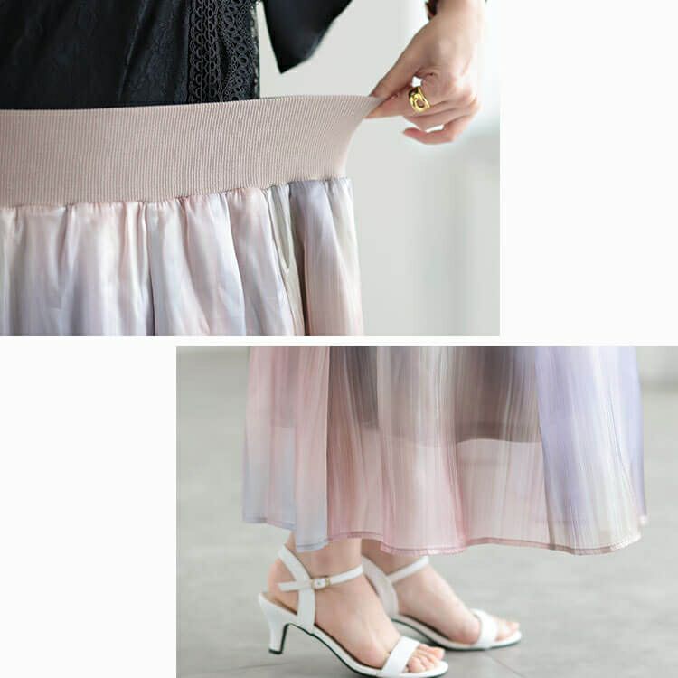 大きいサイズ レディース オーロラオーガンジーフレアスカート　sfe-0008