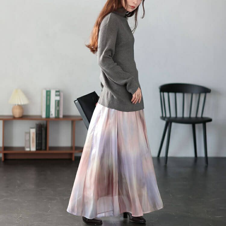 大きいサイズ レディース オーロラオーガンジーフレアスカート　sfe-0008