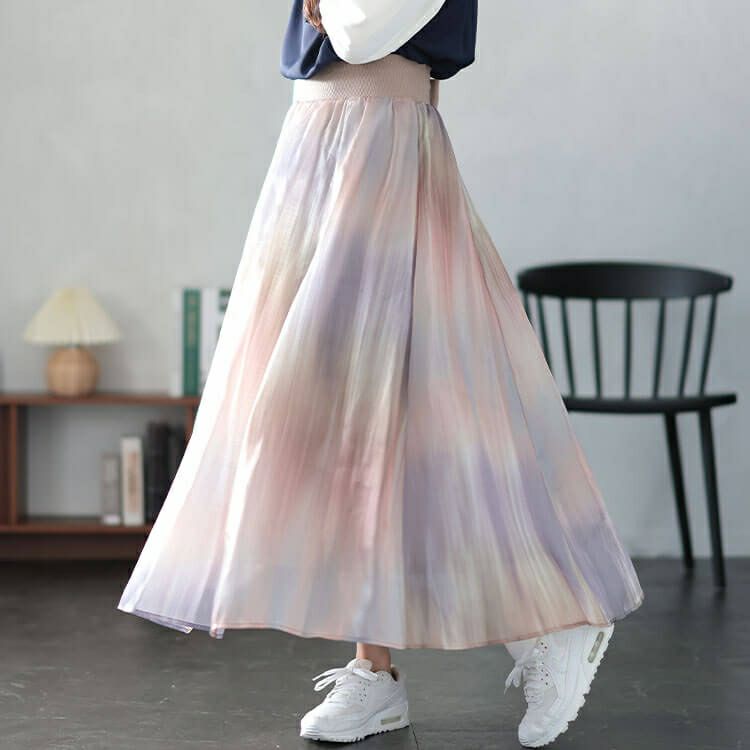 大きいサイズ レディース オーロラオーガンジーフレアスカート　sfe-0008