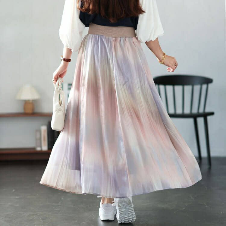 大きいサイズ レディース オーロラオーガンジーフレアスカート　sfe-0008