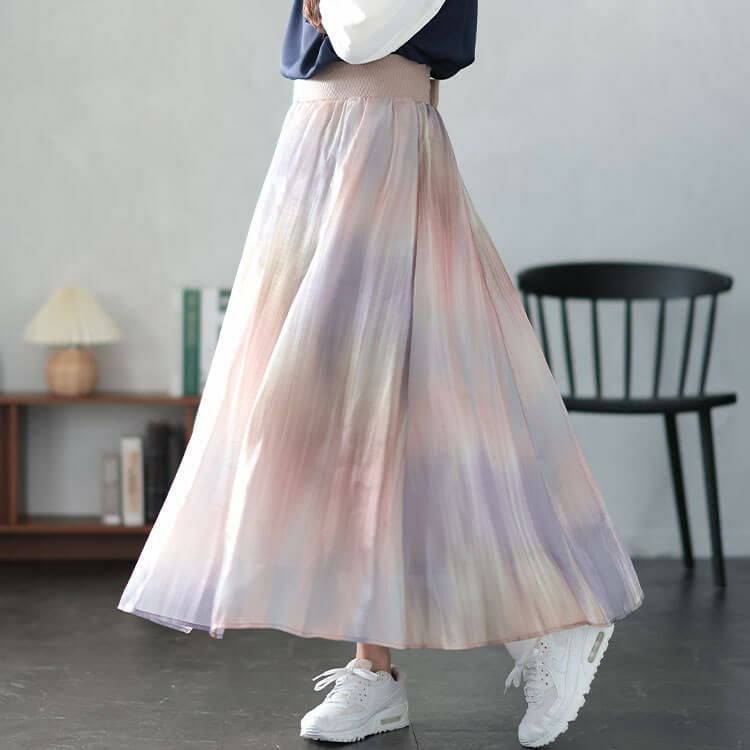 大きいサイズ レディース オーロラオーガンジーフレアスカート　sfe-0008 マルチ