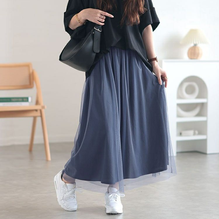 大きいサイズ レディース チュールギャザースカート　cpdai-640527