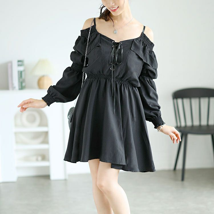 大きいサイズ レディース レースアップオフショルワンピース goldy