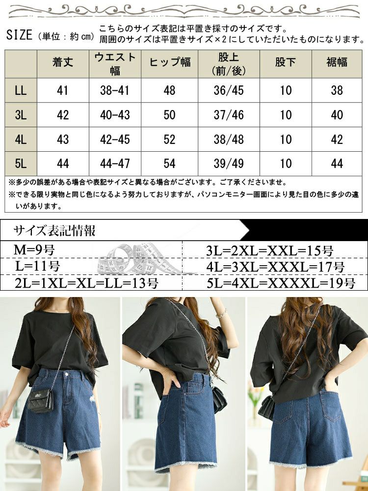 大きいサイズ レディース カットオフデニムショートパンツ　goldy-1557 【メール便可】