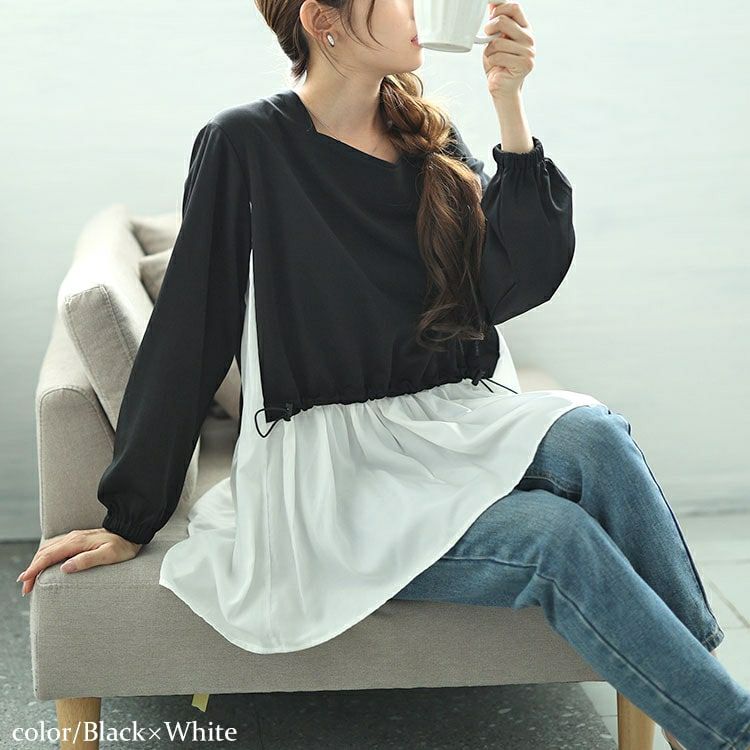 大きいサイズ レディース フロントドロストフェイクレイヤードチュニック　fem-513