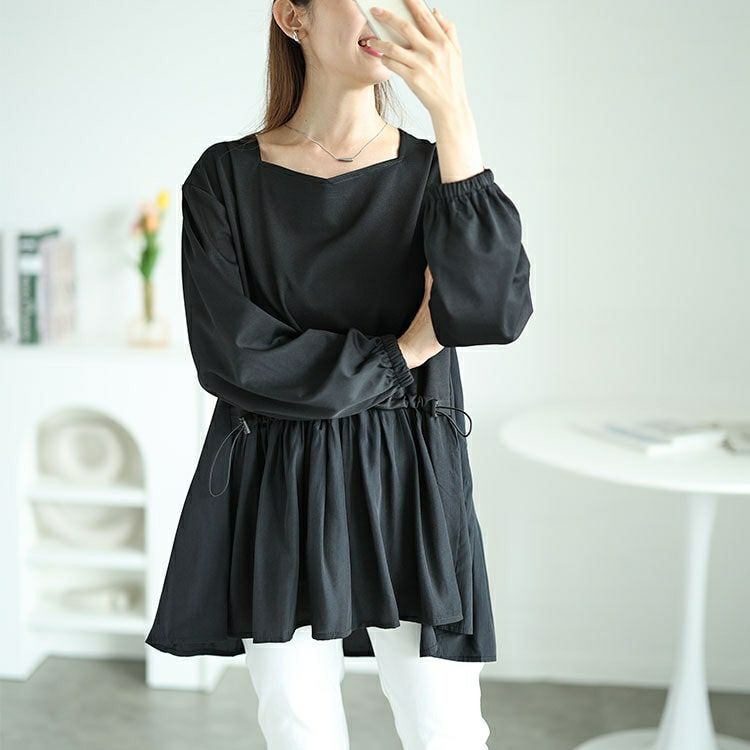 大きいサイズ レディース フロントドロストフェイクレイヤードチュニック　fem-513